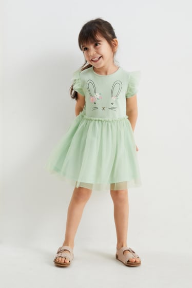 Kinderen - Haasje - set - jurk en scrunchie - 2-delig - mintgroen