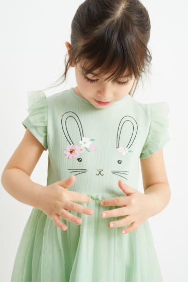 Kinderen - Haasje - set - jurk en scrunchie - 2-delig - mintgroen