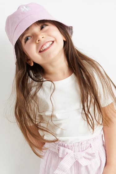 Dětské - Motiv květiny - oboustranný klobouk - růžová