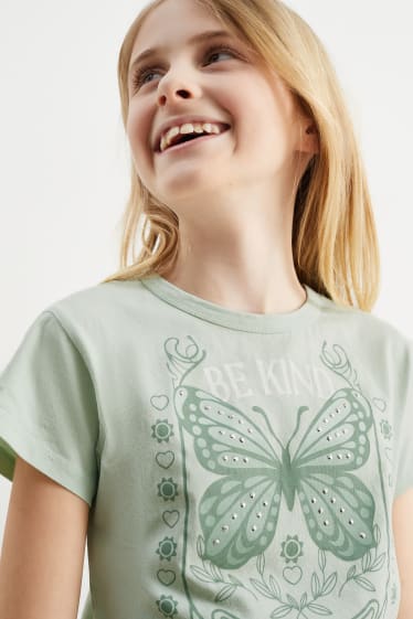 Kinderen - Vlinder - T-shirt met strass-steentjes - mintgroen