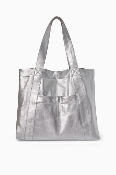 Donna - Shopper - effetto brillante - argento