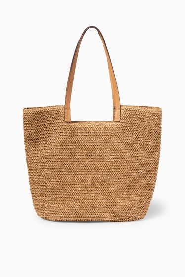 Dámské - Slaměná kabelka shopper - taupe