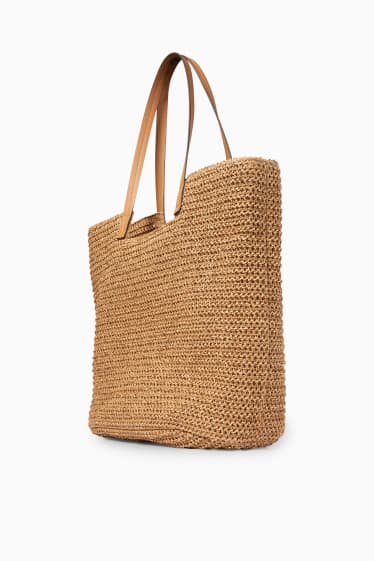 Dámské - Slaměná kabelka shopper - taupe