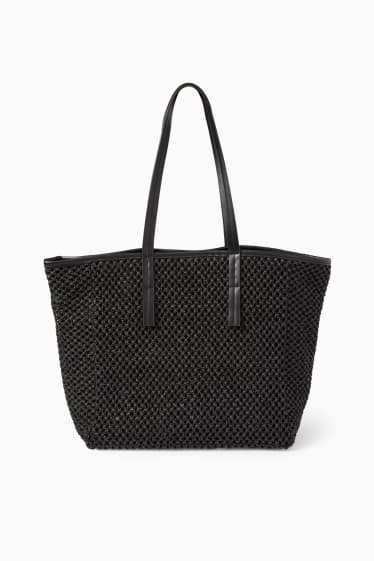 Dames - Shopper van stro - zwart