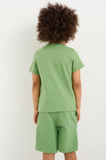 Kinder - Dino - Kurzarmshirt - Glanz-Effekt - grün