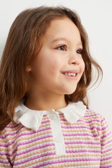 Copii - Pulover tricotat - mânecă scurtă - cu dungi - roz