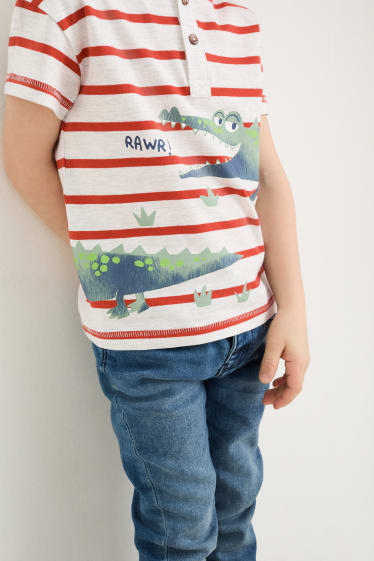 Children - Crocodile - short sleeve T-shirt - striped - light gray-melange