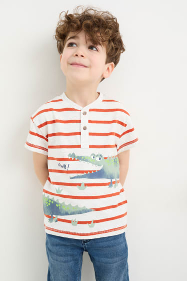Dětské - Motiv krokodýla - tričko s krátkým rukávem - pruhované - světle šedá-žíhaná
