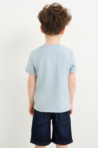 Dětské - Hasičské vozidlo - tričko s krátkým rukávem - s lesklou aplikací - světle modrá