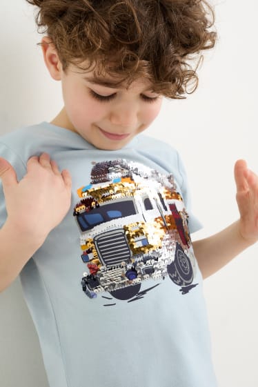 Copii - Pompieri - tricou cu mânecă scurtă - aspect lucios - albastru deschis