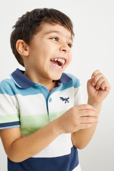 Kinder - Dino - Poloshirt - gestreift - cremeweiss