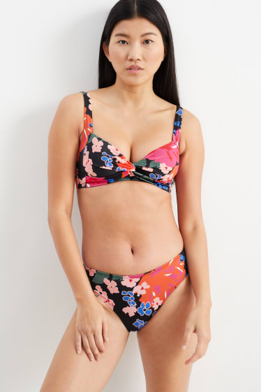 Donna - Slip bikini - vita media - LYCRA® XTRA LIFE™ - a fiori - nero