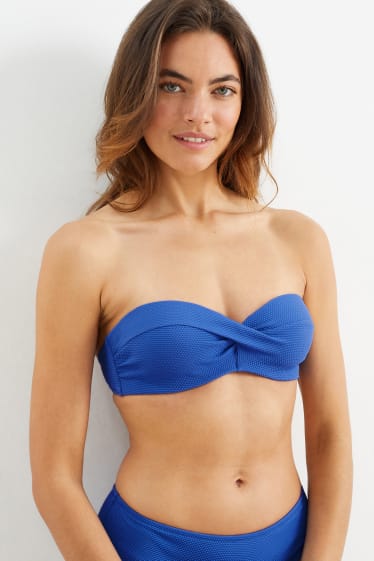 Kobiety - Góra od bikini z fiszbinami - fason bandeau - wyściełana - niebieski