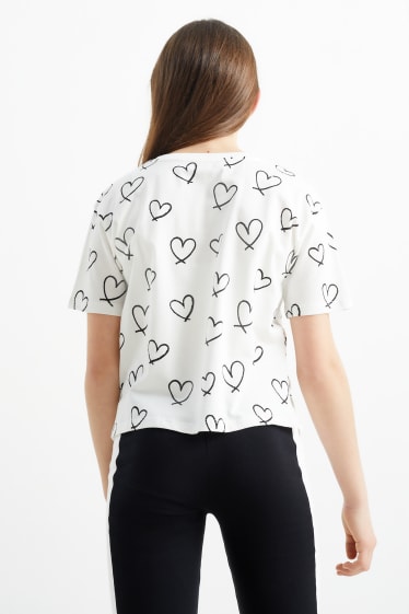 Children Girls - Heart - short sleeve T-shirt - cremewhite