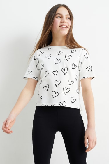Children Girls - Heart - short sleeve T-shirt - cremewhite