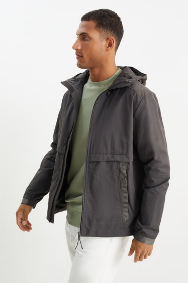 Men - Jacket with hood - water-repellent - dark gray