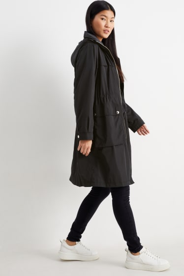 Women - Coat with hood - lined - water-repellent - foldable - black
