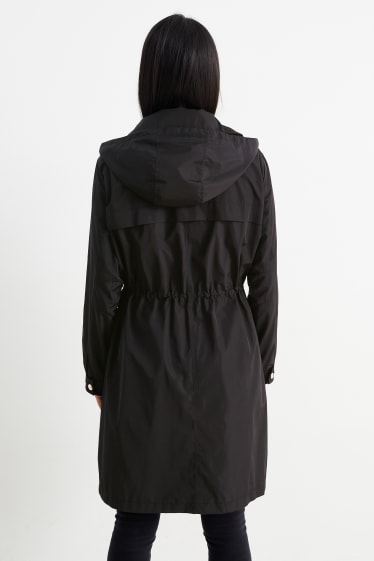 Donna - Cappotto con cappuccio - imbottito - idrorepellente - pieghevole - nero