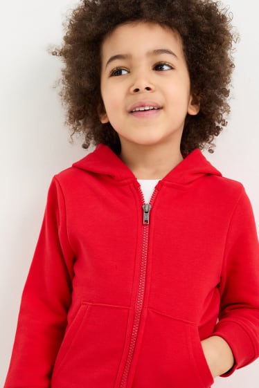 Enfants - Sweat zippé en molleton avec capuche - rouge