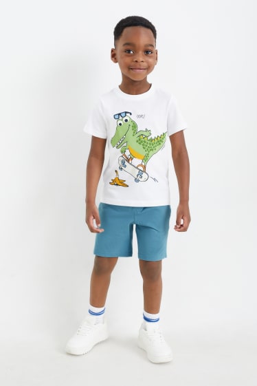 Kinder - Krokodil - Set - Kurzarmshirt und Shorts - 2 teilig - weiss