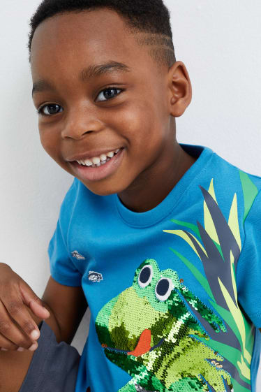Kinder - Frosch - Set - Kurzarmshirt und Shorts - 2 teilig - blau