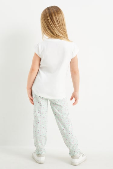Kinderen - Bloem - set - 2 T-shirts en een broek van jersey - 3-delig - crème wit