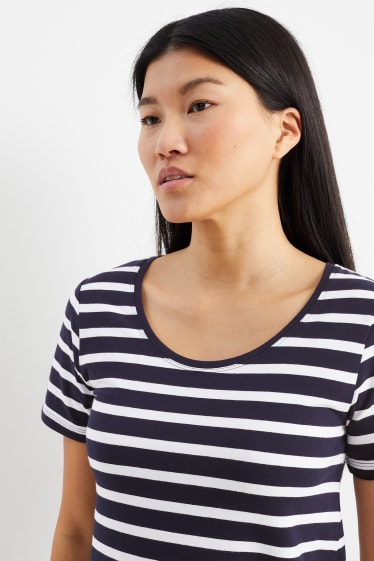 Dames - Basic-T-shirtjurk - gestreept - donkerblauw / wit