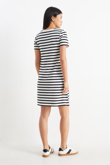 Women - Basic T-shirt dress - striped - white