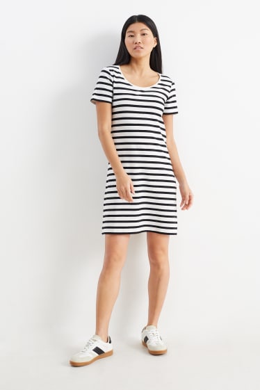 Women - Basic T-shirt dress - striped - white