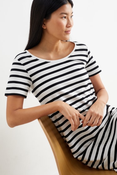 Women - Basic T-shirt dress - striped - white