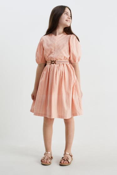 Copii - Kleid mit Gürtel - gestreift - roz