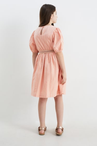 Kinder - Kleid mit Gürtel - gestreift - pink
