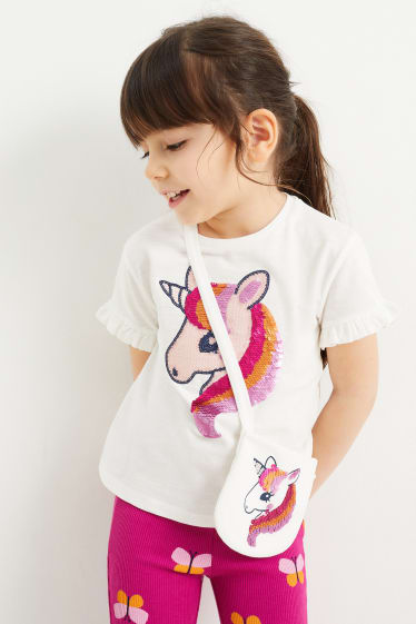 Dětské - Motiv jednorožce - souprava - tričko s krátkým rukávem a taška - 2dílná - krémově bílá