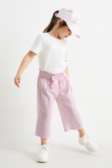 Dzieci - Spodnie materiałowe - miks lniany - w paski - jasnoróżowy