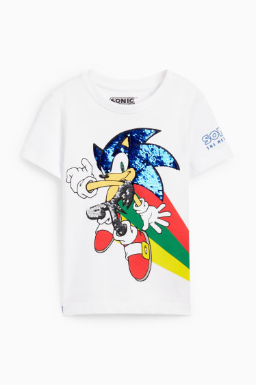 Dětské - Ježek Sonic - tričko s krátkým rukávem - s lesklou aplikací - bílá