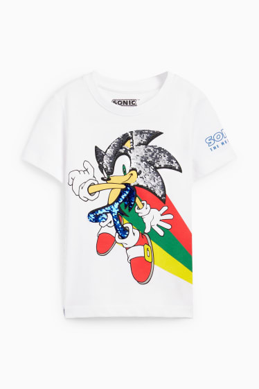 Dětské - Ježek Sonic - tričko s krátkým rukávem - s lesklou aplikací - bílá