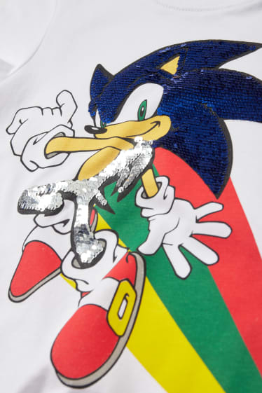 Copii - Sonic - tricou cu mânecă scurtă - aspect lucios - alb