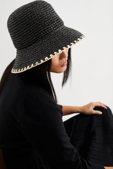 Dámské - Slaměný klobouk - černá
