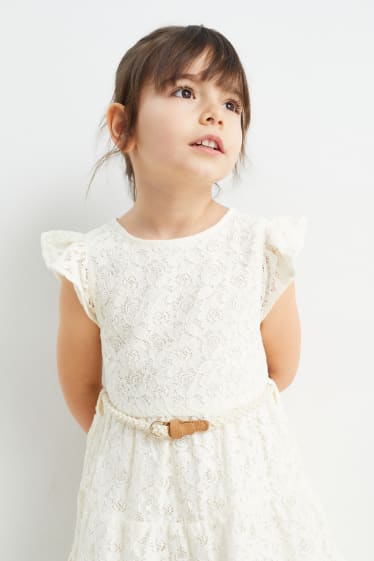 Kinder - Kleid mit Gürtel - cremeweiss