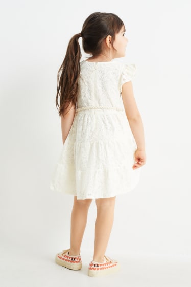 Dětské - Šaty s páskem - krémově bílá