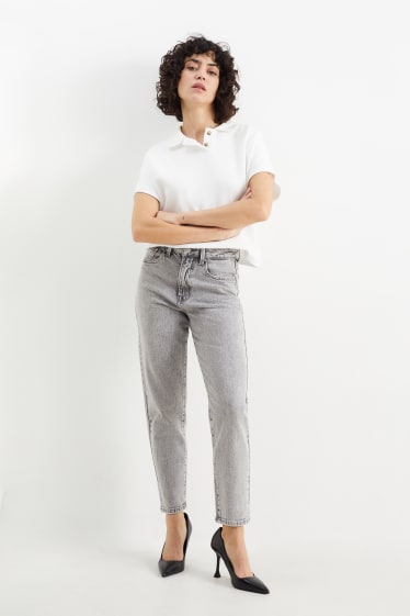Dámské - Mom jeans - high waist - LYCRA® - džíny - světle šedé