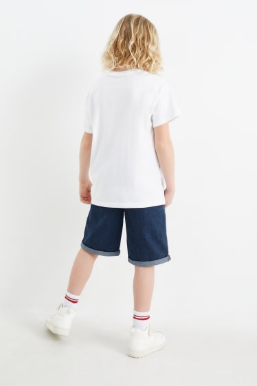 Kinder - Bus - Set - Kurzarmshirt und Jeans-Shorts - 2 teilig - weiss
