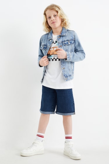 Enfants - Bus - ensemble - T-shirt et short en jean - 2 pièces - blanc