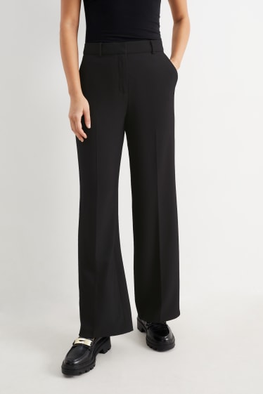 Dámské - Business kalhoty - high waist - wide leg - černá