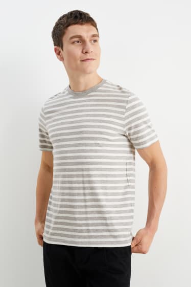 Herren - T-Shirt - gestreift - weiß / grau