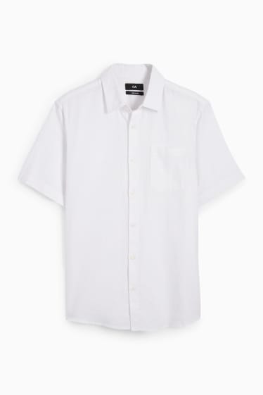 Uomo - Camicia - regular fit - colletto all’italiana - misto lino - bianco crema