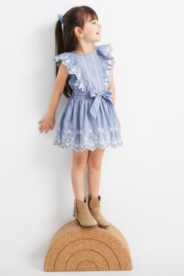 Kinder - Blume - Set - Kleid und Scrunchie - 2 teilig - blau