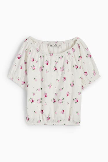 Dzieci - Koszulka z krótkim rękawem - w kwiatki - kremowobiały