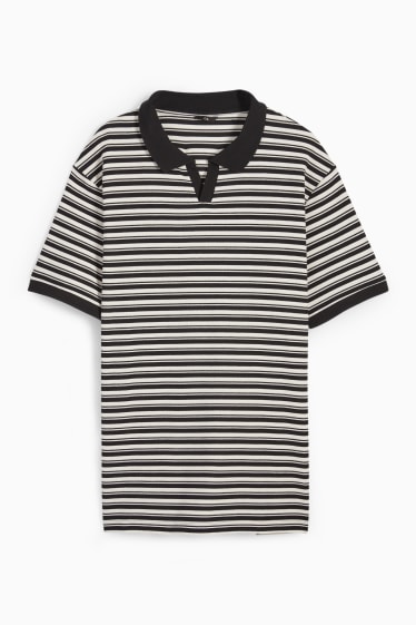 Herren - Poloshirt - gestreift - strukturiert - schwarz / weiß