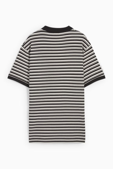 Men - Polo shirt - striped - textured - black / white